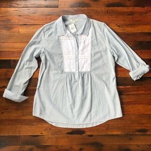 NWT Blue/White Striped Button Top, Size L